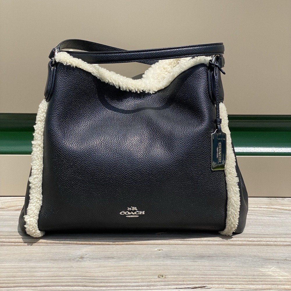 Coach Edie 31 Bag Shearling-Trimmed Pebbled Leather Shoulder Bag